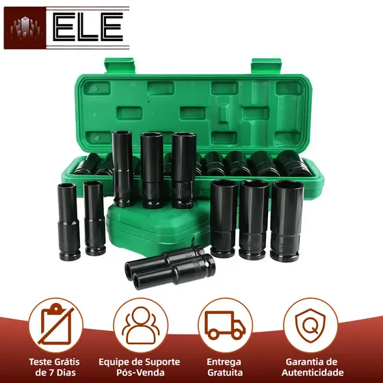 Kit Jogo de Soquetes de Impacto Longo 1/2 10 Peças 8 A 24mm