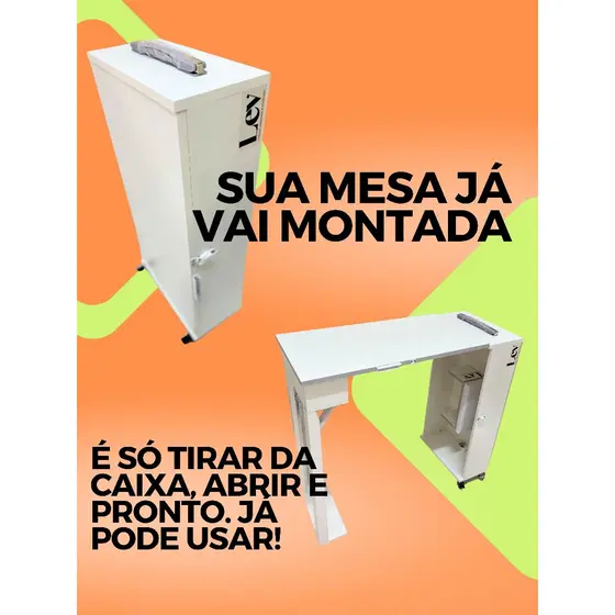 Mesa MDF Manicure c/ apoio de mão Dobrável Vira Maleta Nail Designer Unha Original MinhaLev