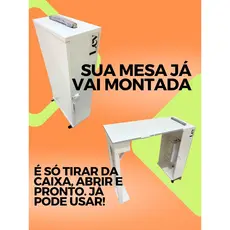 Mesa MDF Manicure c/ apoio de mão Dobrável Vira Maleta Nail Designer Unha Original MinhaLev