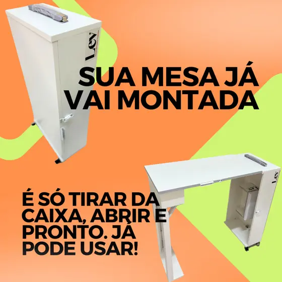 Mesa Manicure com apoio de mão Dobrável Vira Maleta MDF Salão Nail Designer Unha Original MinhaLev