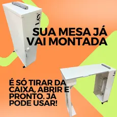 Mesa Manicure com apoio de mão Dobrável Vira Maleta MDF Salão Nail Designer Unha Original MinhaLev