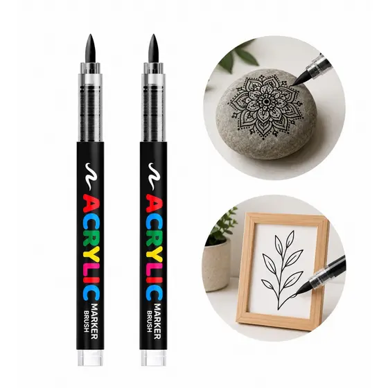 Caneta Acrílica Marcadora Preto Pincel Líquida Cor Vibrante Brush Desenho Pintura Lettering