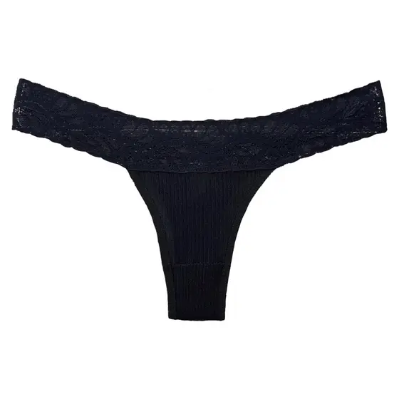 Calcinha Tanga Canelada Fio Dental Lateral Renda