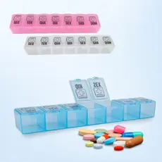 Porta Comprimido Organizador De Remédios Semanal Retangular Transparente Rosa Azul - TOP