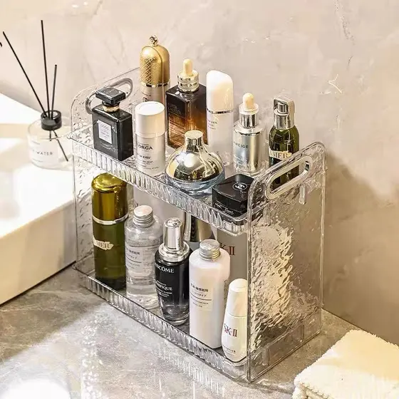Prateleira Organizador Diamante Acrílico Porta Maquiagem Beleza Com Aba para Banheiro e Mesa