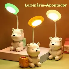 Lâmpada Ursinho Abajur De Mesa LED Com Apontador De Lápis Recarregável