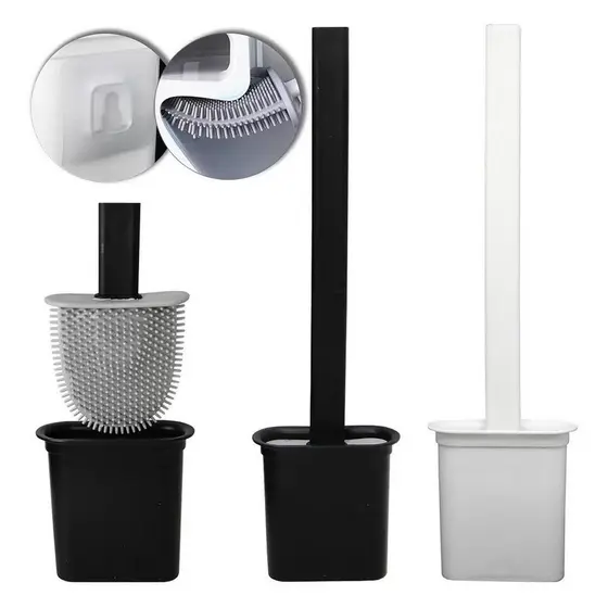 Escova Sanitaria De Silicione Para Limpar Privada Banheiro Vaso Com Suporte e Adesivo Para Parede