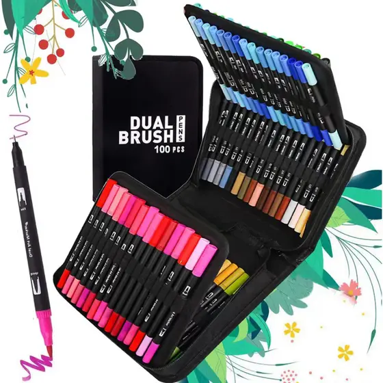 Kit Canetas Brush Pen 48 e 60 Cores Ponta Dupla Lettering