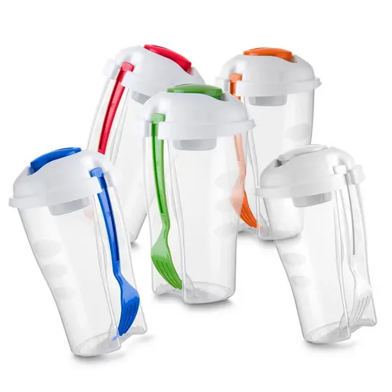 Copo Salada 850ml Com Garfo E Porta Molho Pote Marmita Fitness Academia Trabalho Escola
