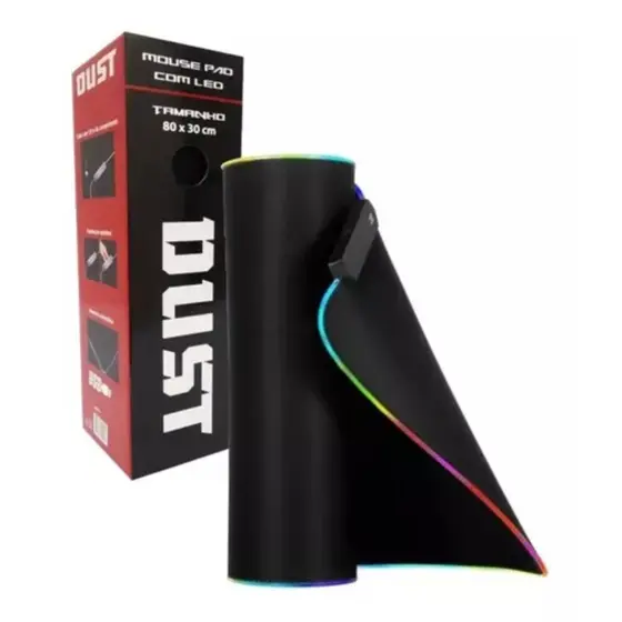 Mousepad Gamer Dust Preto Grande Led Rgb 7 Cores Usb Personalizável Mouse Teclado PC BB19240