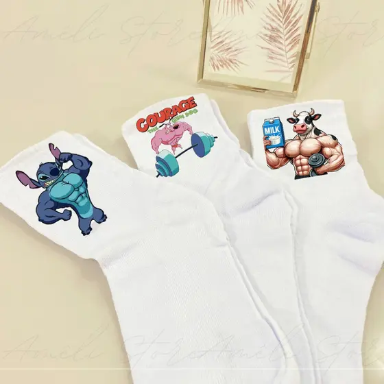 Kit Meia Personalizada Anime 03 Pares de Meias Brancas Cano Alto Adulto Unisex Fitness Casual
