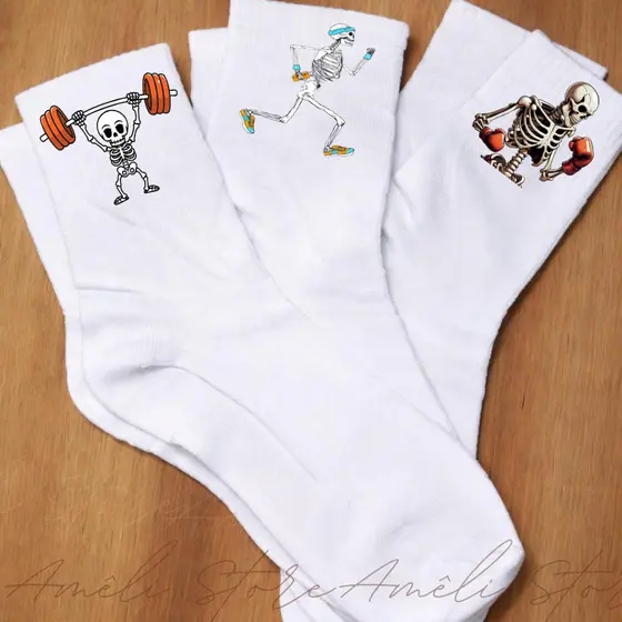 Meia Cano Alto de Algodão Branca Luta Boxe Corrida Anime Personalizado Kit 03 Pares de Meias Linha Premium Moda Fitness