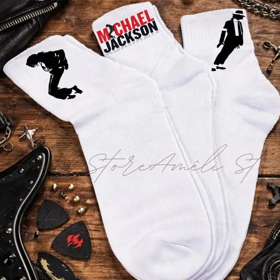 Meia Kit 03 Pares Personalizadas Rei do Pop Musica Cultura Meia Branca Cano Alto Algodão