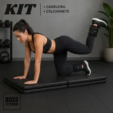 Kit Fitness Colchonete + Par Caneleira de Peso 1kg Tornozeleira Ajustável Academia Musculação Treino Exercícios