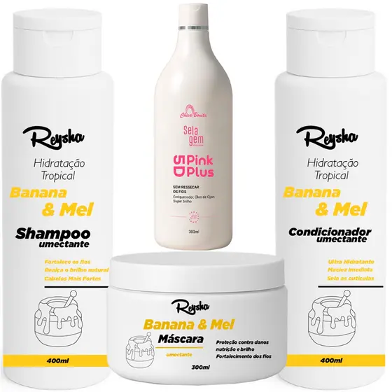 Progressiva Selagem Pink Plus + Linha Banana & Mel Reysha – Hidratação e Liso Perfeito