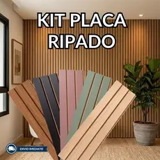 Kit Ate 100 Placa Painel Ripado MDF Parede Revestimento Decorativo 45x11cm Autocolante Varias Quant