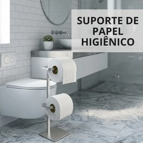 Suporte Papel Higiênico Banheiro Chão Elegante Decorativo Prata Acabamento Luxo