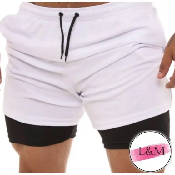 Shorts Masculino 2 em 1 com prote莽茫o UV, Short revolution, bermuda para treino, academia, corrida, esportiva, fitness Original