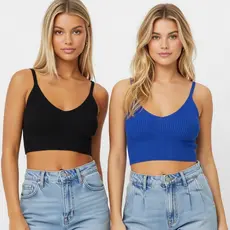 Kit Com 2 Cropped de Alça Feminino Canelado – Conforto e Estilo