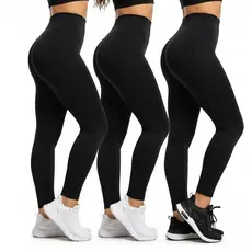 Kit 3 Calças Legging Suplex Flanelada Feminina Lisa Fitness Costura Reforçada