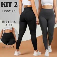 Kit 2 Calças Legging Fitness – Suplex Cós Alto e Zero Transparência