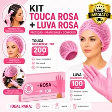 Kit Completo Rosa com 100 Toucas TNT + 100 Luvas TPE Soft Descartáveis
