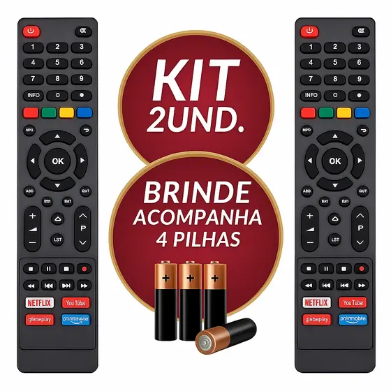 Kit Controle Remoto TV Philco e Britânia Smart Compatível com Teclas Netflix, Globoplay, YouTube e Prime Video