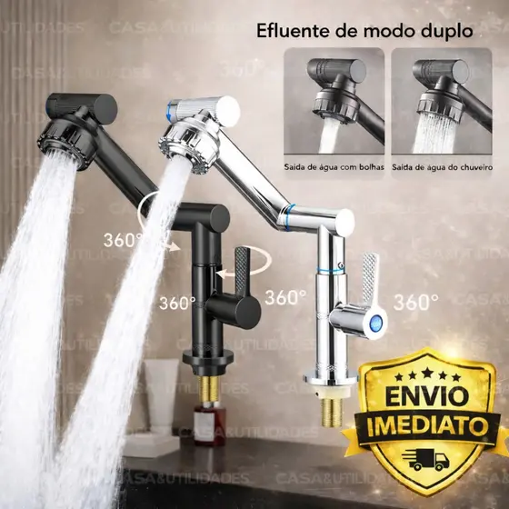 Torneira 360° multifuncional giratória para cozinha e banheiro