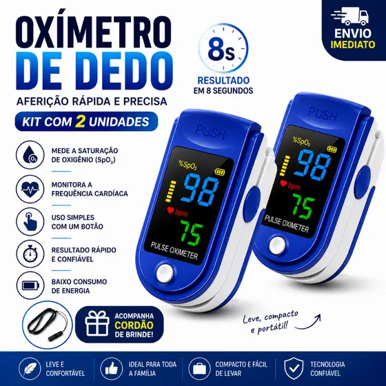 Oxímetro Digital de Dedo Portátil LED Medidor SpO2 Saturação de Oxigênio e Frequência Cardíaca Monitor de Pulso com Tela