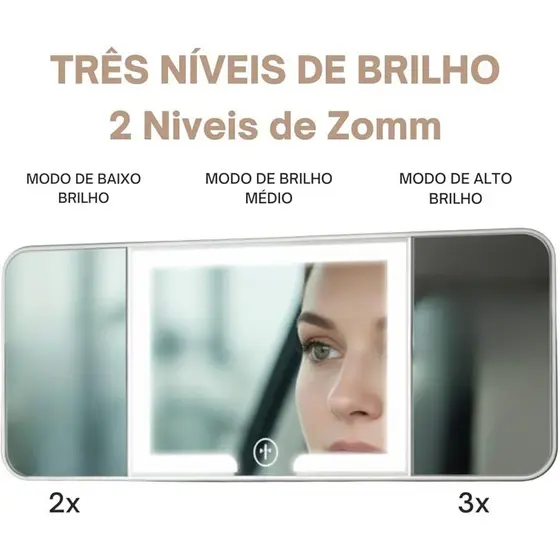 Espelho de Maquiagem para Carro com LED Recarregável com 3 Modos de Luz, Sensor Touch e 60 LEDs