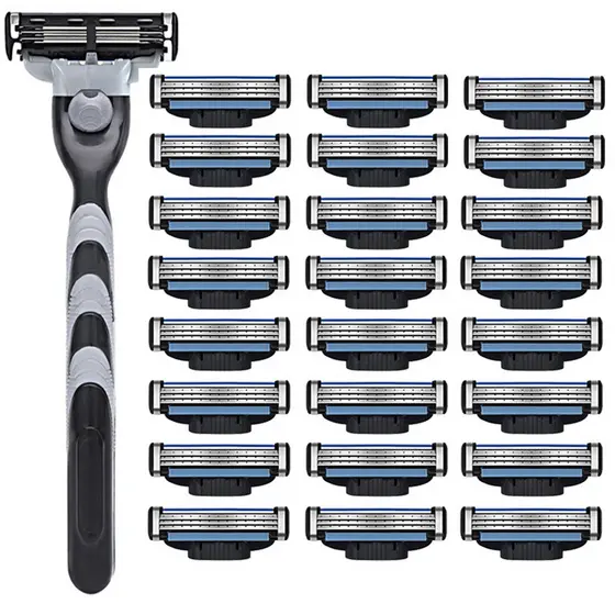 Men's Lâminas de Reposição 3 Camadas - Barbear Suave, Aço Inoxidável