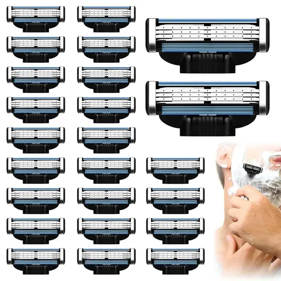 Lâminas De Barbear De 24 Unidades Para Homens Compatíveis Com Mach 3,3 Camadas De Precisão Manual Navalha Tira Lubrifica