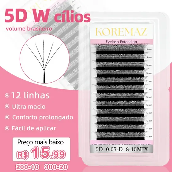 KOREMAZ 5D W Extensões De Cílios Em Forma De 0.07 L/C/D/DD Faux Mink Natural Pestanas Profissionais Suaves fadva anjosir