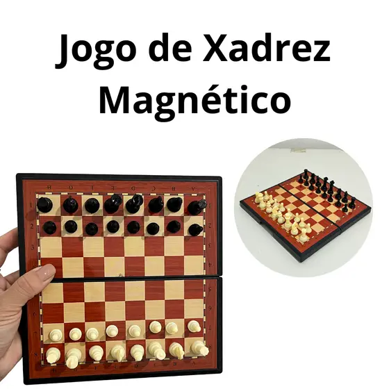 Jogo De Xadrez Escolar Tabuleiro 20x19cm Magnético Dobrável 32 Peças