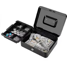 COFRE METAL CHAVE PORTA DOCUMENTOS DINHEIRO JOIAS 20CM PORTATIL CASH BOX ORGANIZADOR