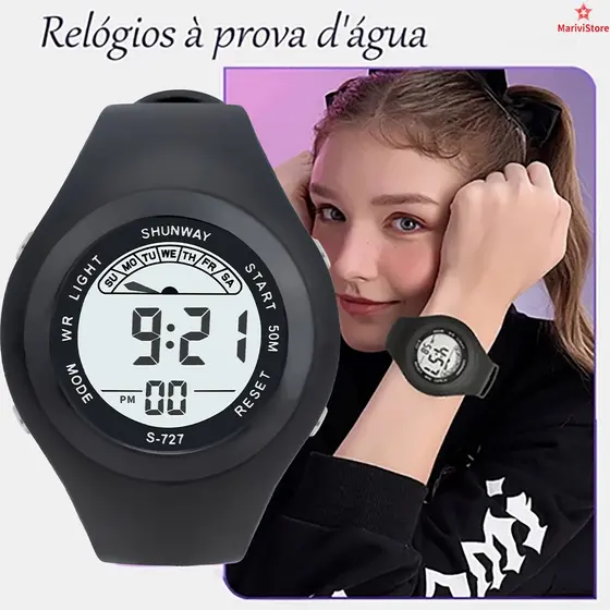 Rel贸gio Feminino Digital 脌 Prova D'脕gua LED Com Despertador Cron么metro Esportivo Redondo Original