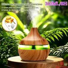Umidificador De Ar E Aromatizador De Ambiente Ultrassônico Design Vaso Madeira Led 7 Cores Silencioso