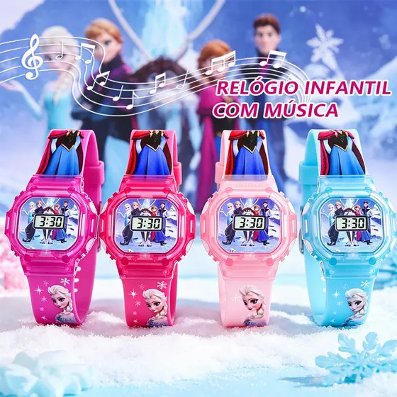 Rel贸gio Musical Infantil Para Meninas Com Luz LED E Pulseira De Silicone