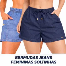 Short jeans no tecido leve, Bermuda soltinha feminina, básico, dia a dia praia para o verão linda.