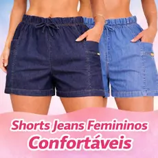 Shortinho feminino casual curto, Bermuda jeans soltinha na moda feminina, com elástico na cintura..