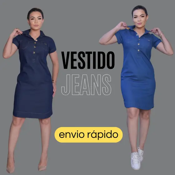 vestido feminino jeans, saltinho, casual, dia a dia, vestido polo de gola, vestido soltinho
