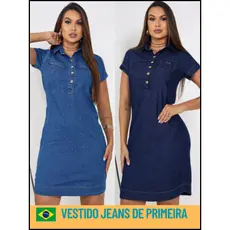 vestido jeans soltinho chamise feminina casual de botoes de metais