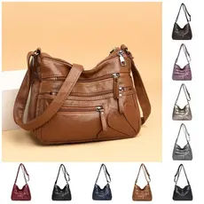 Bolsa Crazy Feminina De Couro Lavada Versão Coreana De Ombro Macio Grande Capacidade Diagonal Meia Idade