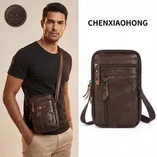 Bolsa de Cintura Masculina de Couro Genuíno Suporte para Telefone Cinto Esportes ao Ar Livre Bolsa de Ombro Única Bolsa