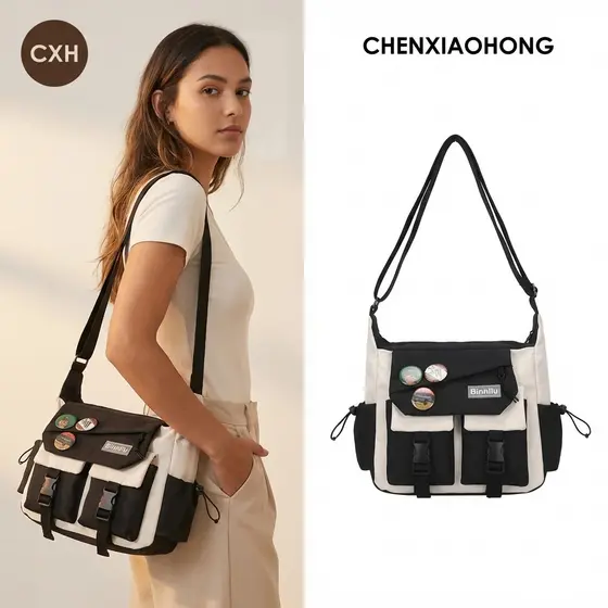 Bolsa Transversal Masculina de Grande Capacidade, Bolsa de Lona em Bloco de Cores, Bolsa de Ombro Feminina, Mochila Esti