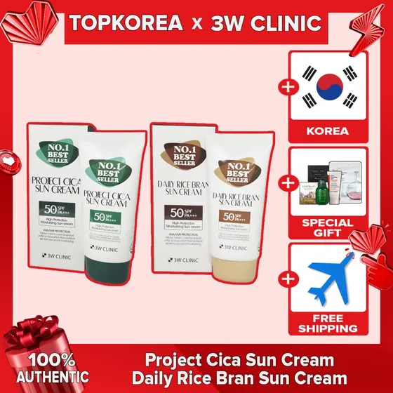 3w Clínica 2025 Novo Projeto Cica Creme Solar/Diário De Farelo De Arroz 70ml Fps50 + PA + + TOPKOREA Envio Da Coreia
