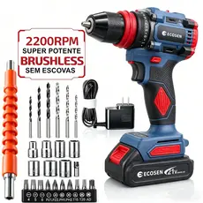 21V Parafusadeira 2 Baterias Furadeira Ferramentas sem escova