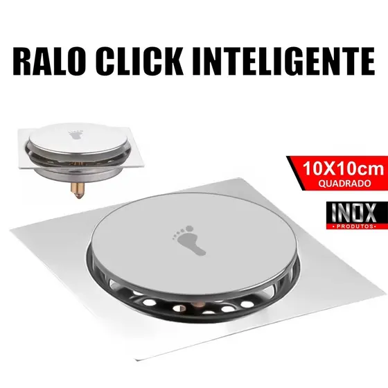Ralo Click Inteligente 10x10cm ralo de banheiro inteligente Inox Banheiro