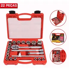 Kit Jogo de Soquetes Estriados 8 A 32mm 22 Pçs 1/2 Chave Catraca Reversível Originial Profissional