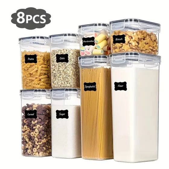 Kit 8 Conjunto de Potes Herméticos em Acrílico Cristal com Trava e Design Empilhável - Organizador para Mantimentos